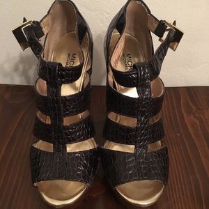 Black feaux crocodile strappy heels